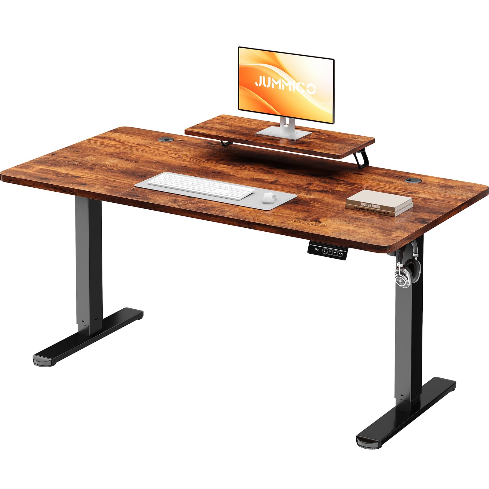 JUMMICO Scrivania regolabile in Altezza, Standing Desk, 160 x 70 cm Marrone | Scrivania da Ufficio Elettrica Regolabile con funzione di memoria, Supporto per Monitor