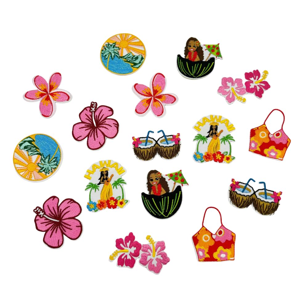 Mini Fruit Iron On Patches Set,Cute Iron On Patches,Embroidery Patche for Clothing Bag Scrapbook Hat Decorating Supplies DIY Craft Kits (Hibiscus Flowers)