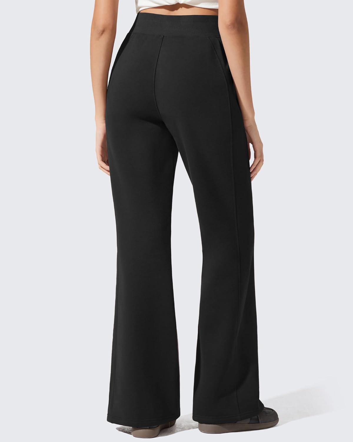 G4Free Flared Sweatpants for Women Fleece Lined Thermal Casual Pants High Waist Winter Warm Trousers Work with Pockets(Black,L,32'') - Image 2