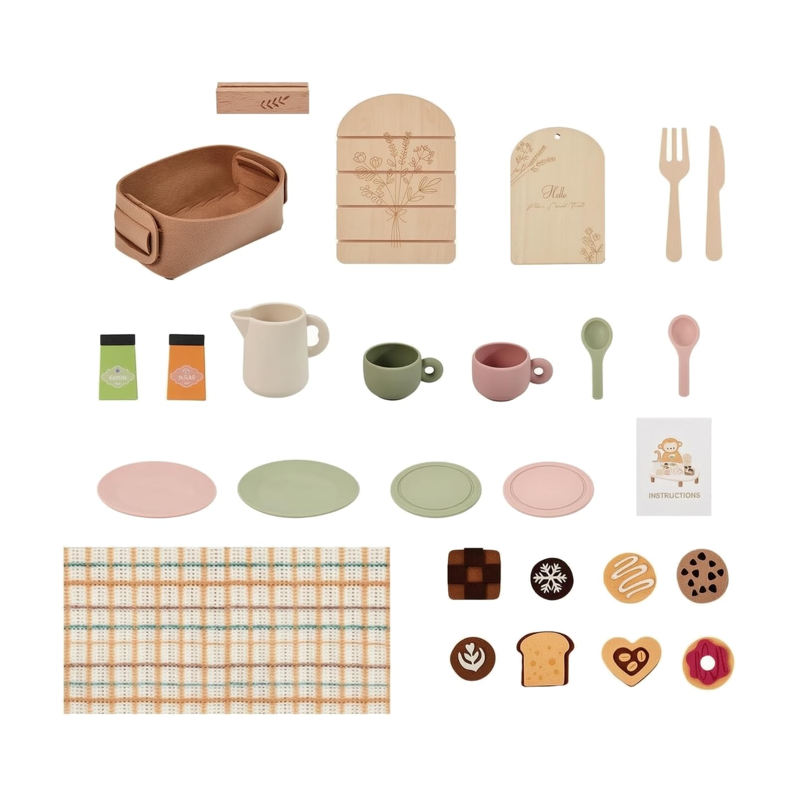 Set da tè Giocattolo con Accessori da Pranzo Robusto Set tè in Legno con Pezzi in Feltro Area Giochi