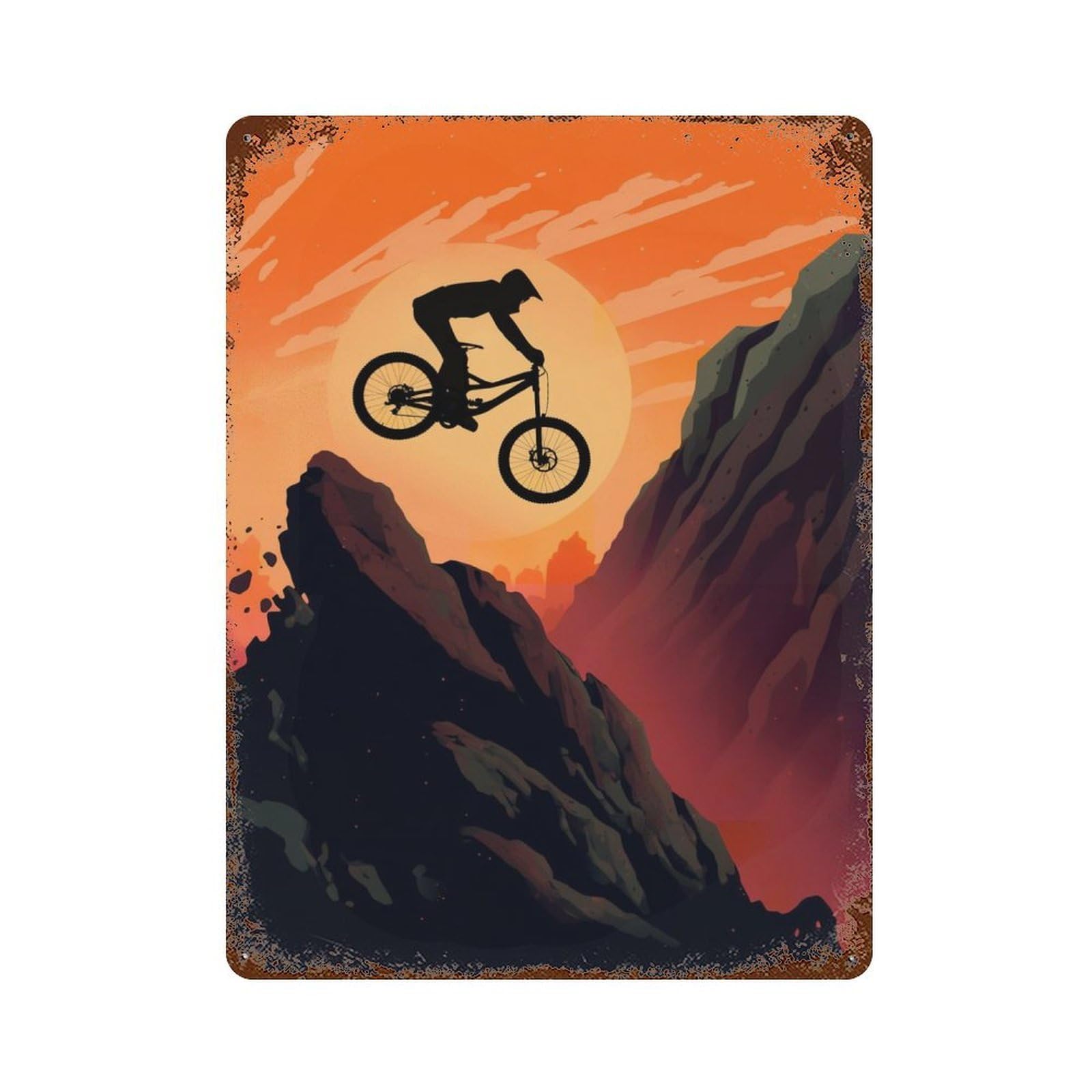 Downhill MTB Sunset Decorative Tin Sign 15.7"x11.8", for Bistro, Counter And Cafe Decor, Retro Wall Decor