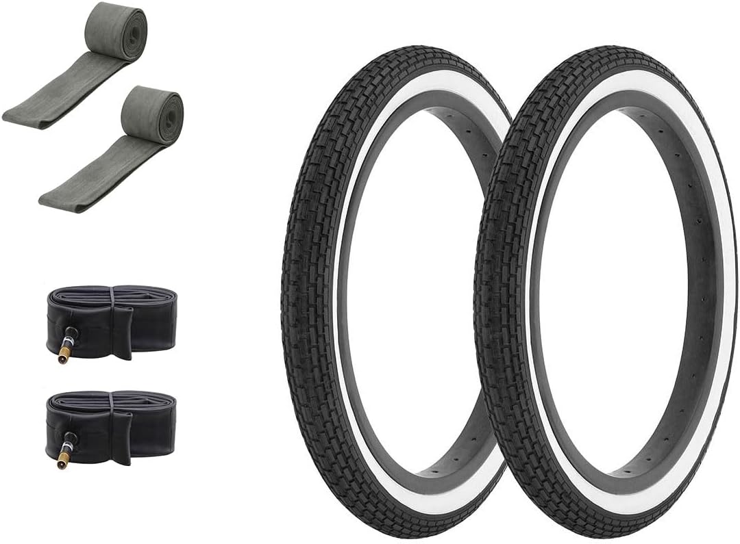 Bicycle 16" x 1.75" Black/White Side Wall 2 Tires W/Tubes & Rims Strips AL-1120 Mini Brick Bike Style | (Two Tire) + (Two Standard Tube) + (Two Rim Strip)