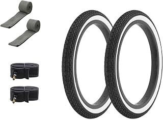 ALTALINE Bicycle 16" x 1.75" Black/White Side Wall 2 Tires W/Tubes & Rims Strips AL-1120 Mini Brick Bike Style | (Two Tire) + (Two Standard Tube) + (Two Rim Strip)