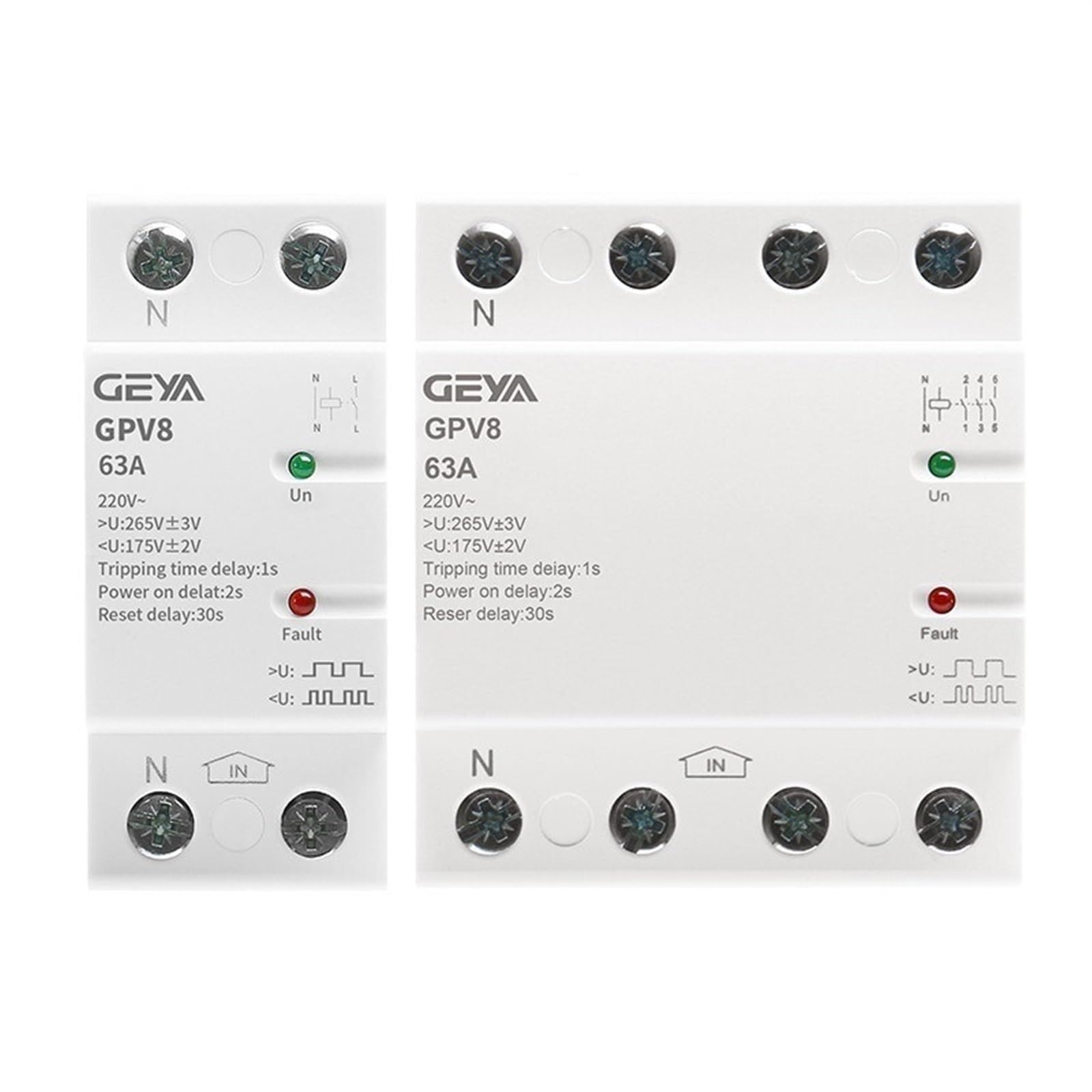 GPV8-63 DIN Szyna automatyczna ochrona przed przepięciem i podnapięciem 220 V AC trójfazowy samoregenerujący się 80A (80a,GPV8-D 4P)