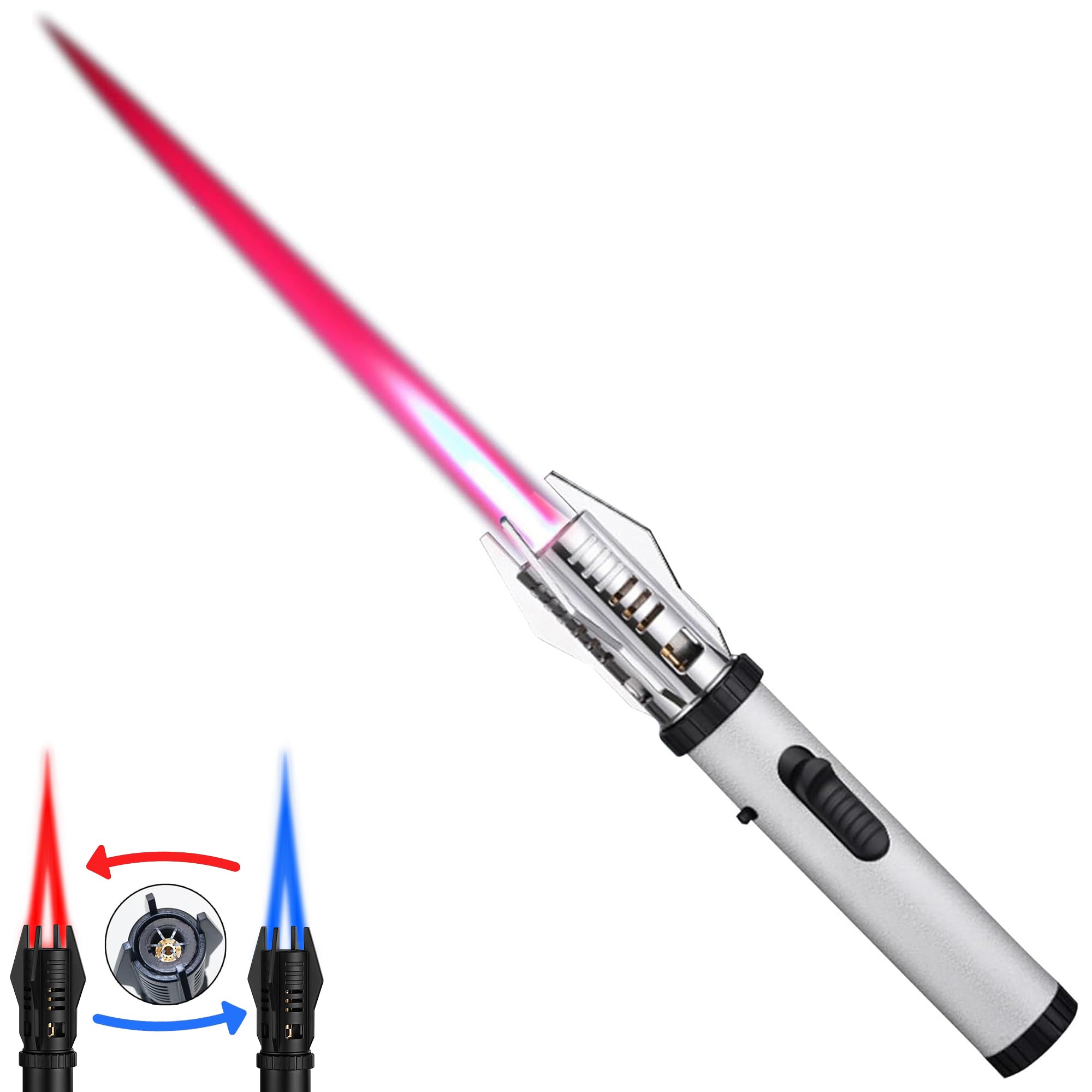 Torch Lighter, Bright Fire Lighter with Safety Lock and Adjustable Red/Blue Flame, Refillable Butane Gas Windproof Jet Flame Cool Lighters, for Candles Campfires BBQ Baking, Camping, Gift-image-16