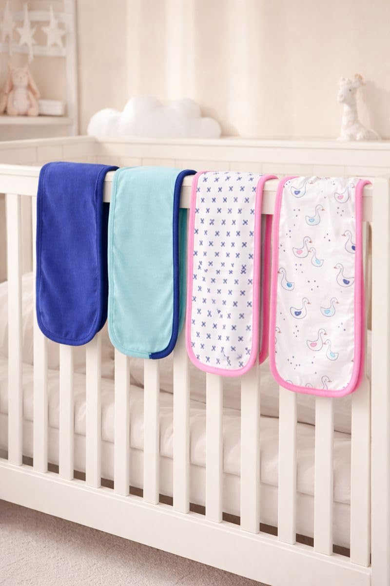 TuddyBuddy Baby Burp Cloth Towel Napkins for Baby Large 17x6 Inches, Fine Double Layer 100% Cotton (Pack of 4, Ducks & Crisscross, 50X20 Cms) 2