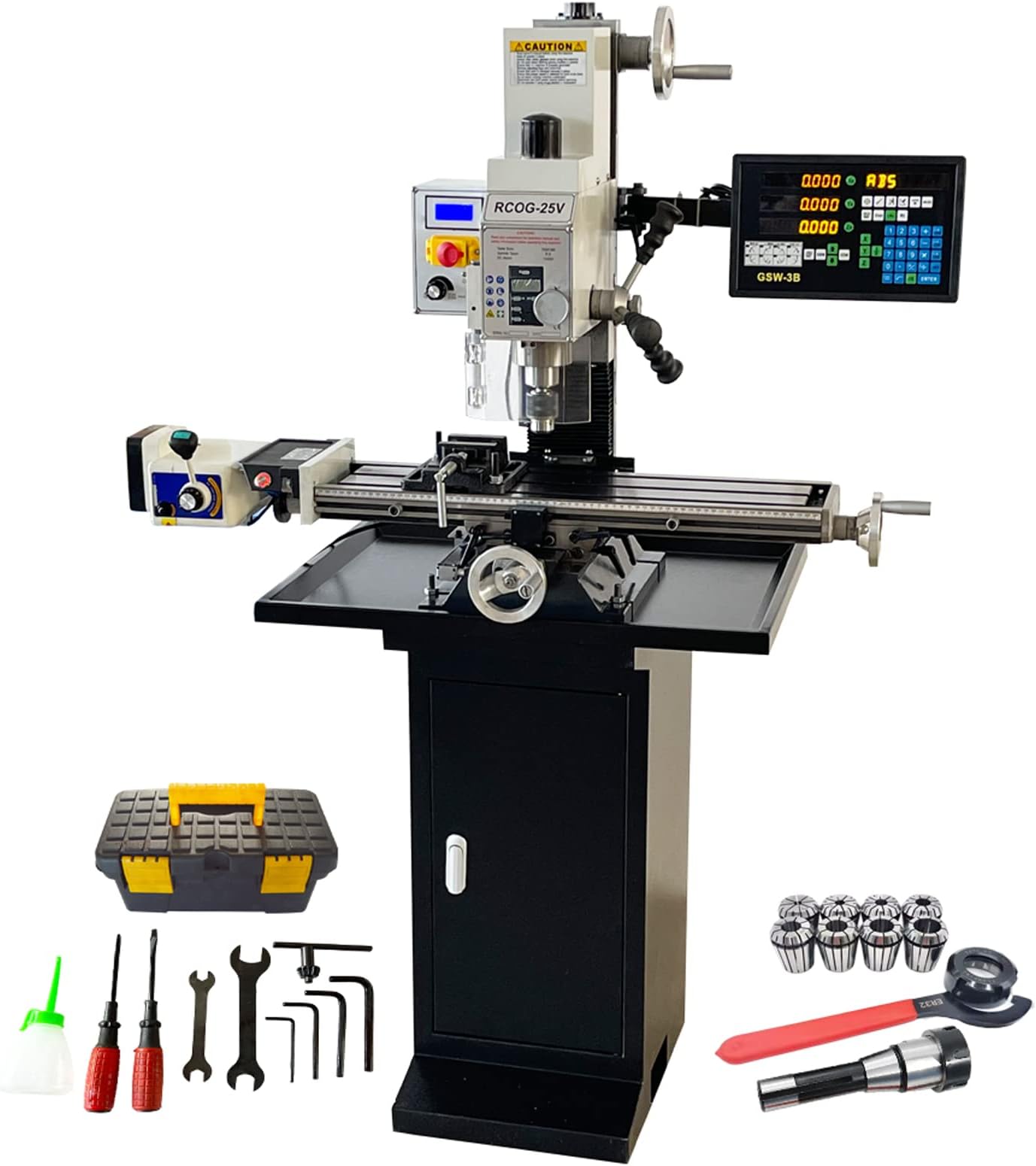 INTBUYING Mini Milling Drilling Machine R8 Benchtop Mill Drill Machine Precision 1100W 50-2250RPM 3-Axis DRO with X Power Feed Bench Clamp for Metal/Wood/Plastic Drill Press with Stand 110V