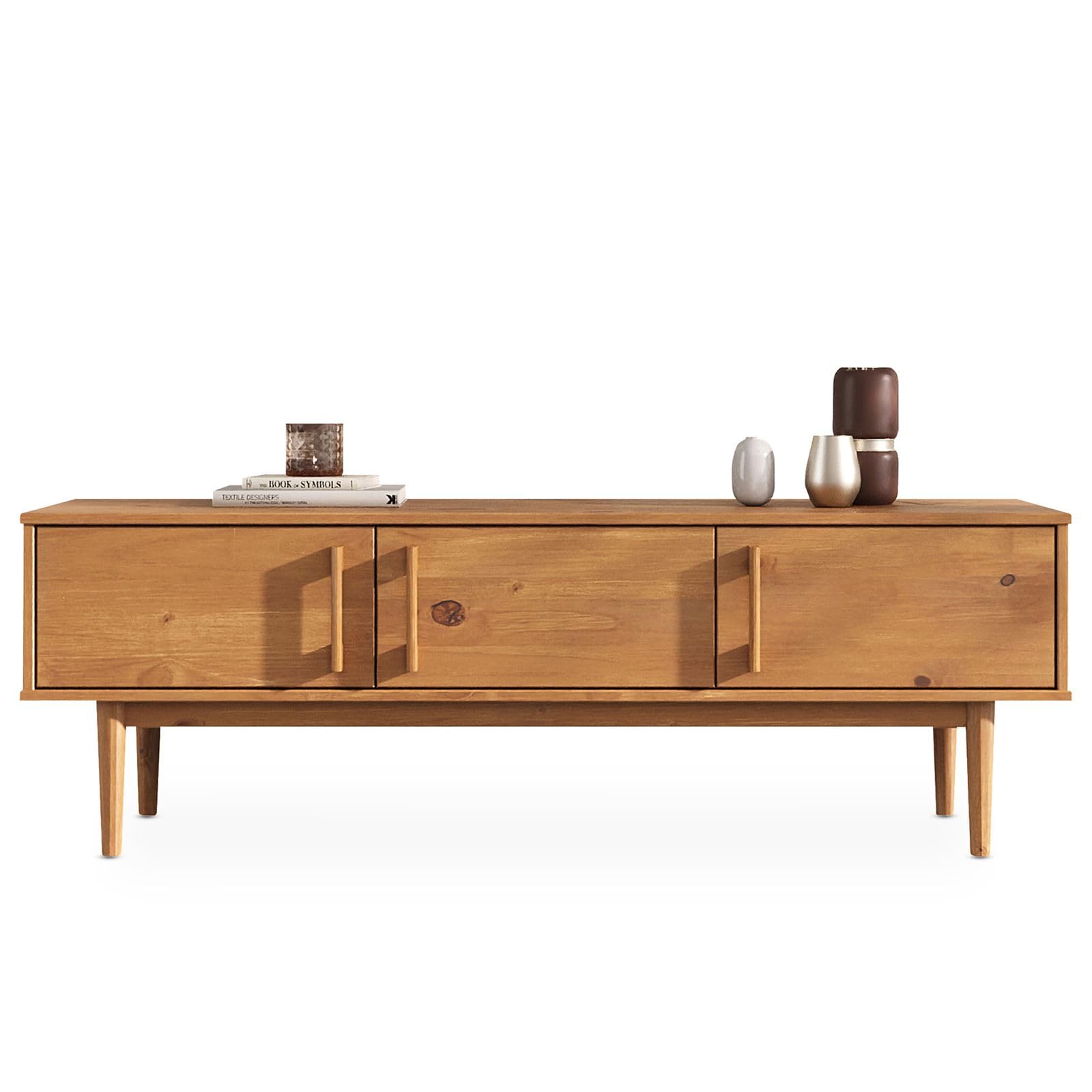 IDIMEX Lowboard TECCA 145 cm mit 3 Türen, Eiche Finish – Massivholz Kiefer, Wohnzimmermöbel mit Stauraum, Moderne Kommode im skandinavischen Design, Flurmöbel für Bücher & Deko