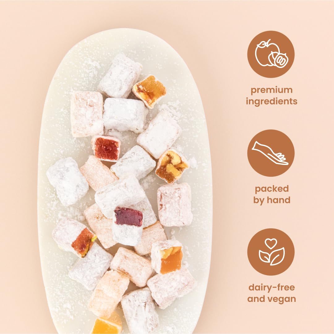 Liberty Orchards Original Aplets & Cotlets - Gourmet Chewy Snack in Gift Box, Gluten Free, Lokum with Nuts, Apricot Walnut Vegan Turkish Delight Candy 10 Oz