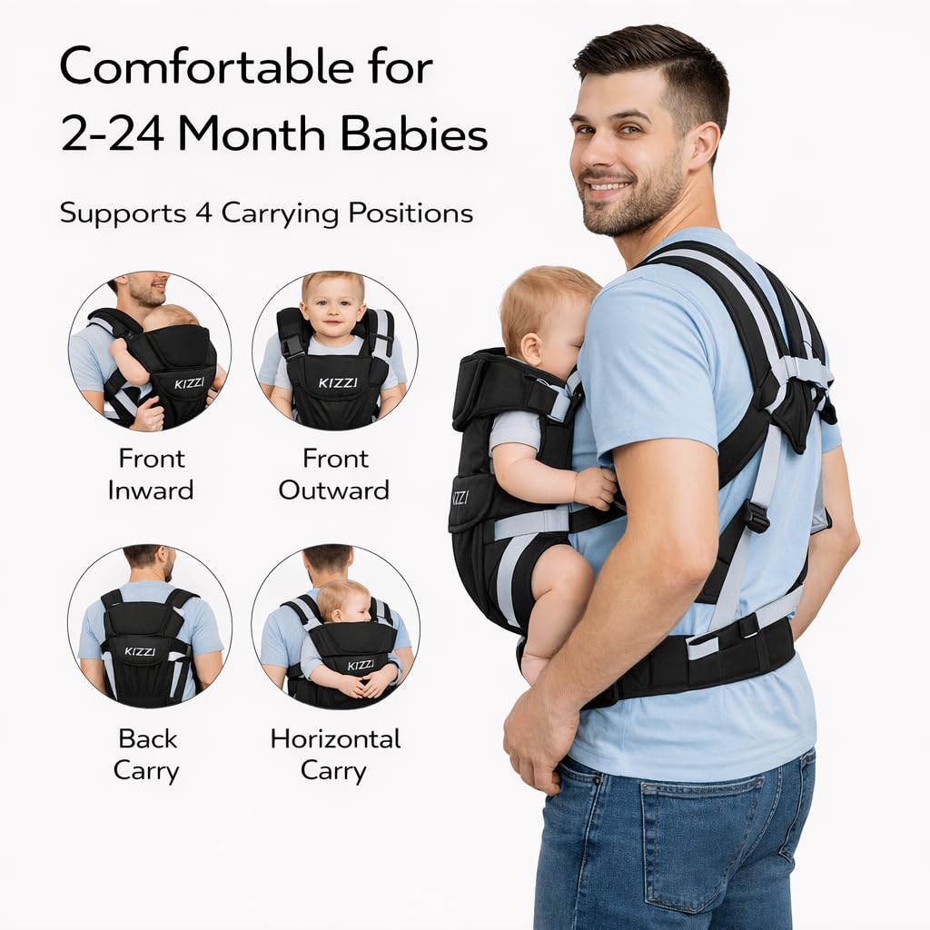 Kikzi Ergonomic Strong Breathable Adjustable Infant Baby Carrier Backpack (Black) — view 6