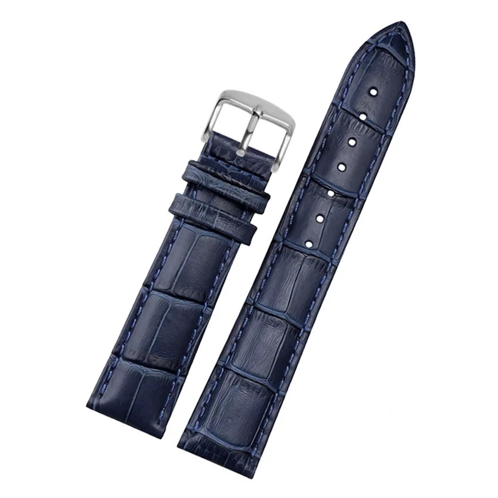 YINGO Pulsera De Cuero Genuino, Correa Reloj Color Azul, 14 16 18 20mm 21m 22mm 23mm(Dark blue silver,14mm)