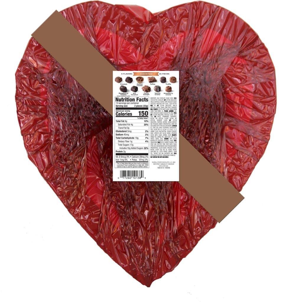 Russell Stover Valentine's Assorted Milk & Dark Chocolate Red Foil Heart Gift Box, 15.05 oz. (26 pieces)