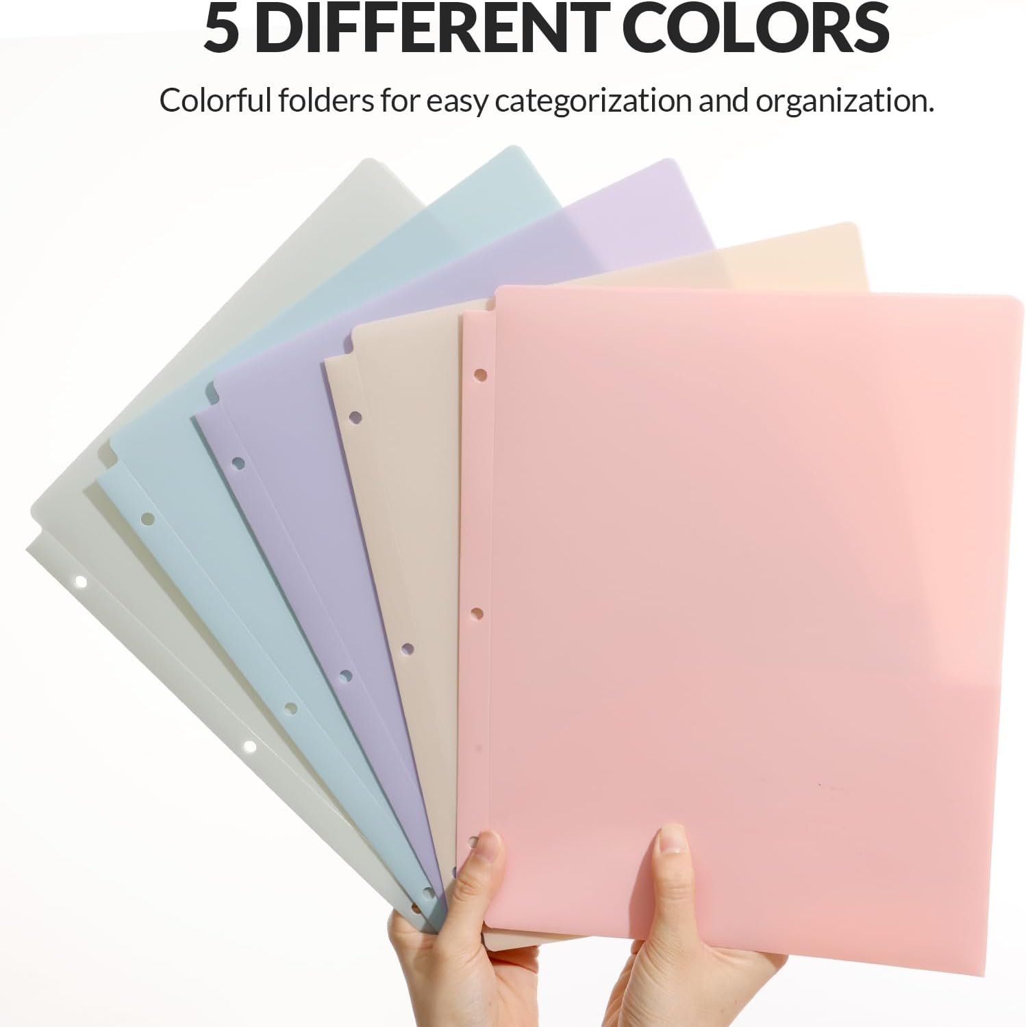 GNL Plastic Folders with Pockets 3 Hole Punched, Pack of 5, 2 Pocket Folders for 3 Ring Binder，Muted Pastel Colors, Heavy Duty Binder Folder for School, Home and Office image 4