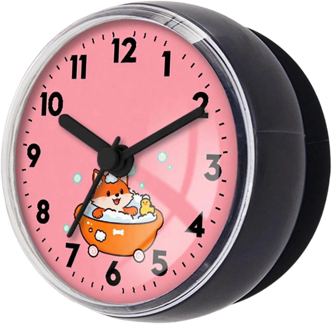 Waterproof, Anti-fog, Round Shower Clock with Powerful Suction Cup. Wall-mounted Shower Clock, Ideal for Home And, Black