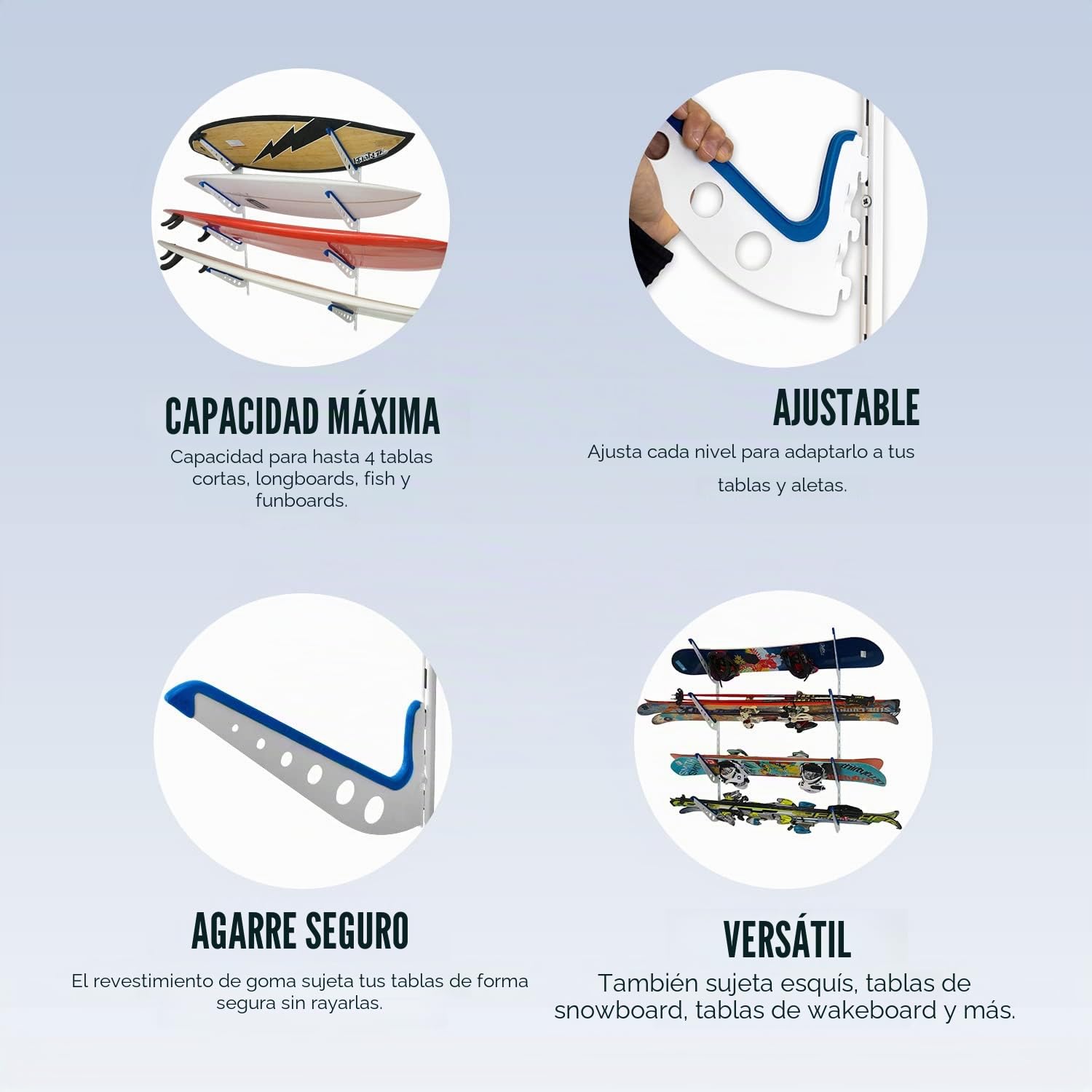 StoreYourBoard Rack de almacenamiento de tablas de surf de metal, soporte de pared ajustable para el hogar 4 Surf
