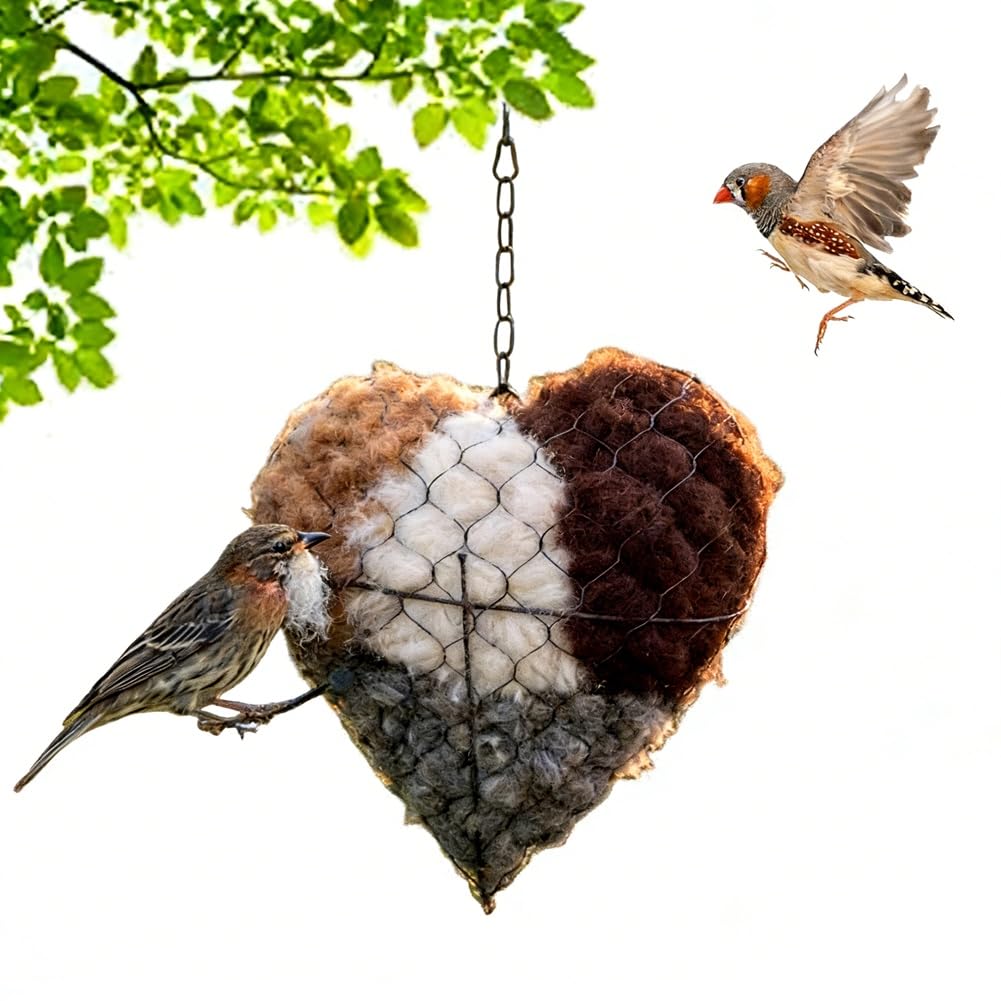Vjsujehgy Handmade Fiber Bird Nesting Heart, Animal Hummingbirds Lovers Gift, Winter Fowl Home Garden Yard