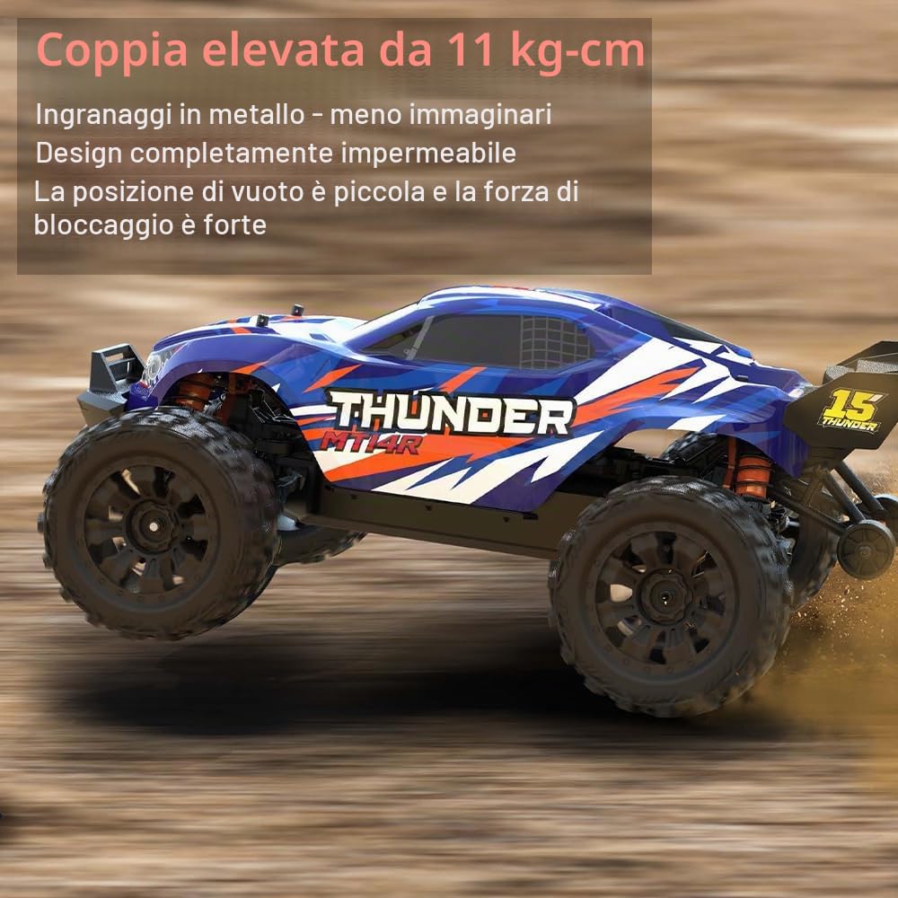 X-Verse MT14R - Auto telecomandata, 4 WD, 100 km/h, scala 1:14, impermeabile, con motore brushless 3S, 2,4 GHz, fuoristrada fuoristrada RC Truck Truggy per adulti (3 batterie, rosso)