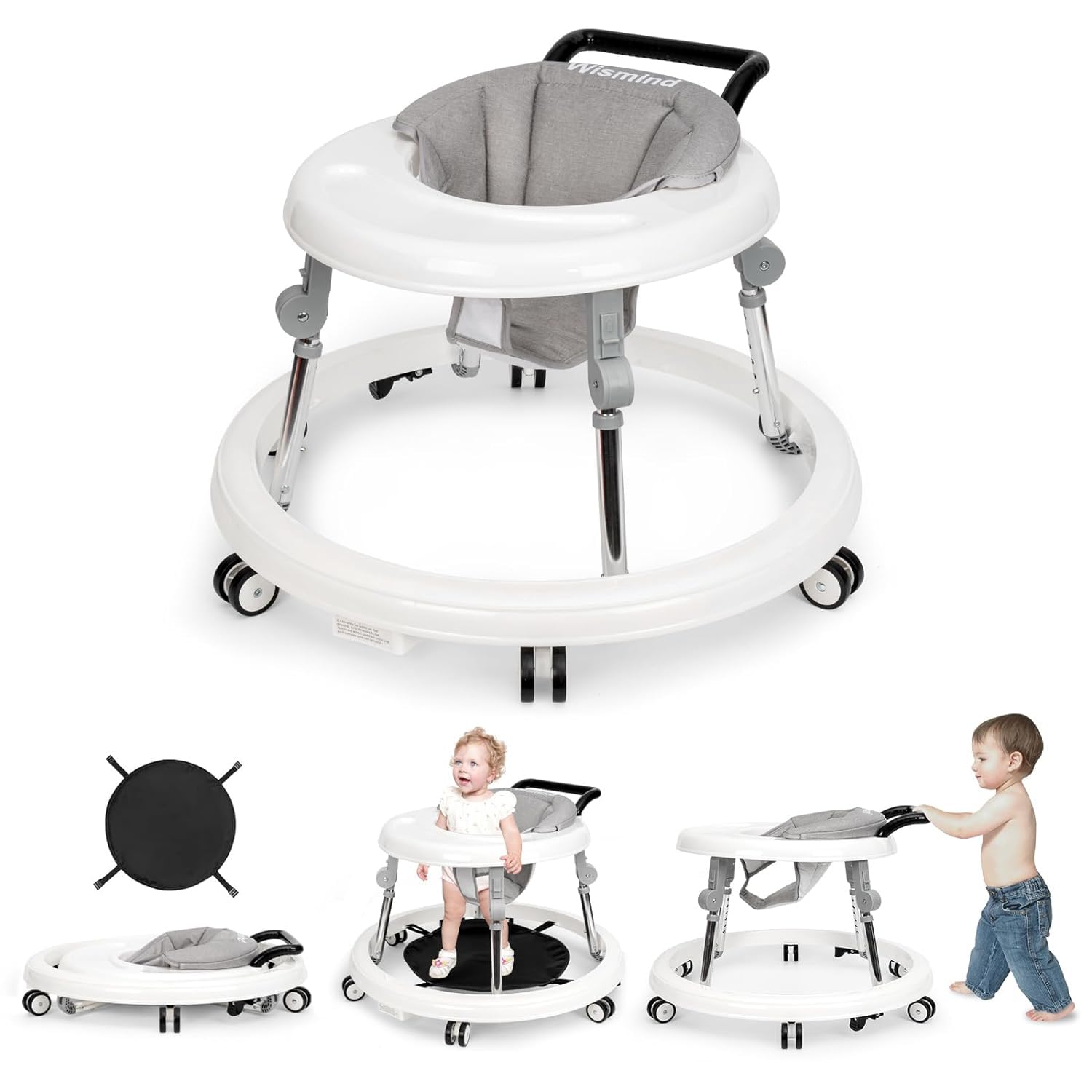 Wismind Baby Walker Foldable with 9 Adjustable Heights, Baby Walkers