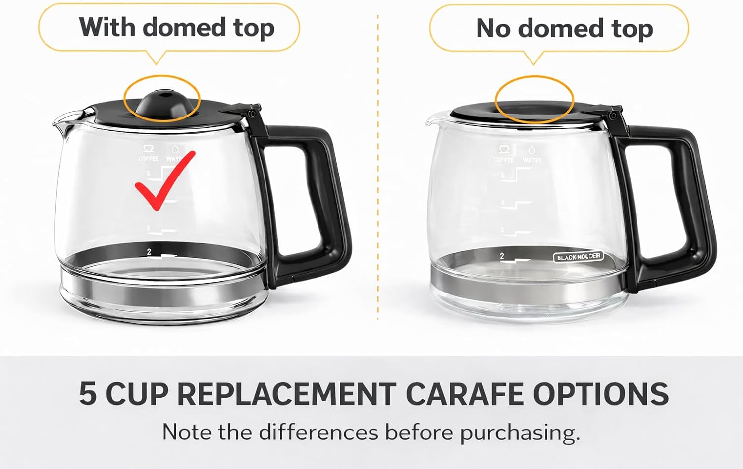 5 Cups Glass Coffee Maker Pot Replacement, Compatible with Black Decker DCM600B, Capresso 426.01 and Kenmore 5 cups coffee maker