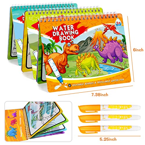 3 Pack Water Coloring Book Paint With Water Books For Toddlers Kids Mess Free Reusable Water-Reveal Activity Pads Travel Educational Toys For Boys Girls (Dinosaur & Animal & Transportation) #TOP5