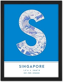 Wee Blue Coo Singapore Singapore City Map Blue Colour Block Modern Typography Stylish Letter Framed Word Wall Art Print Poster for Home Décor CITYMAP1