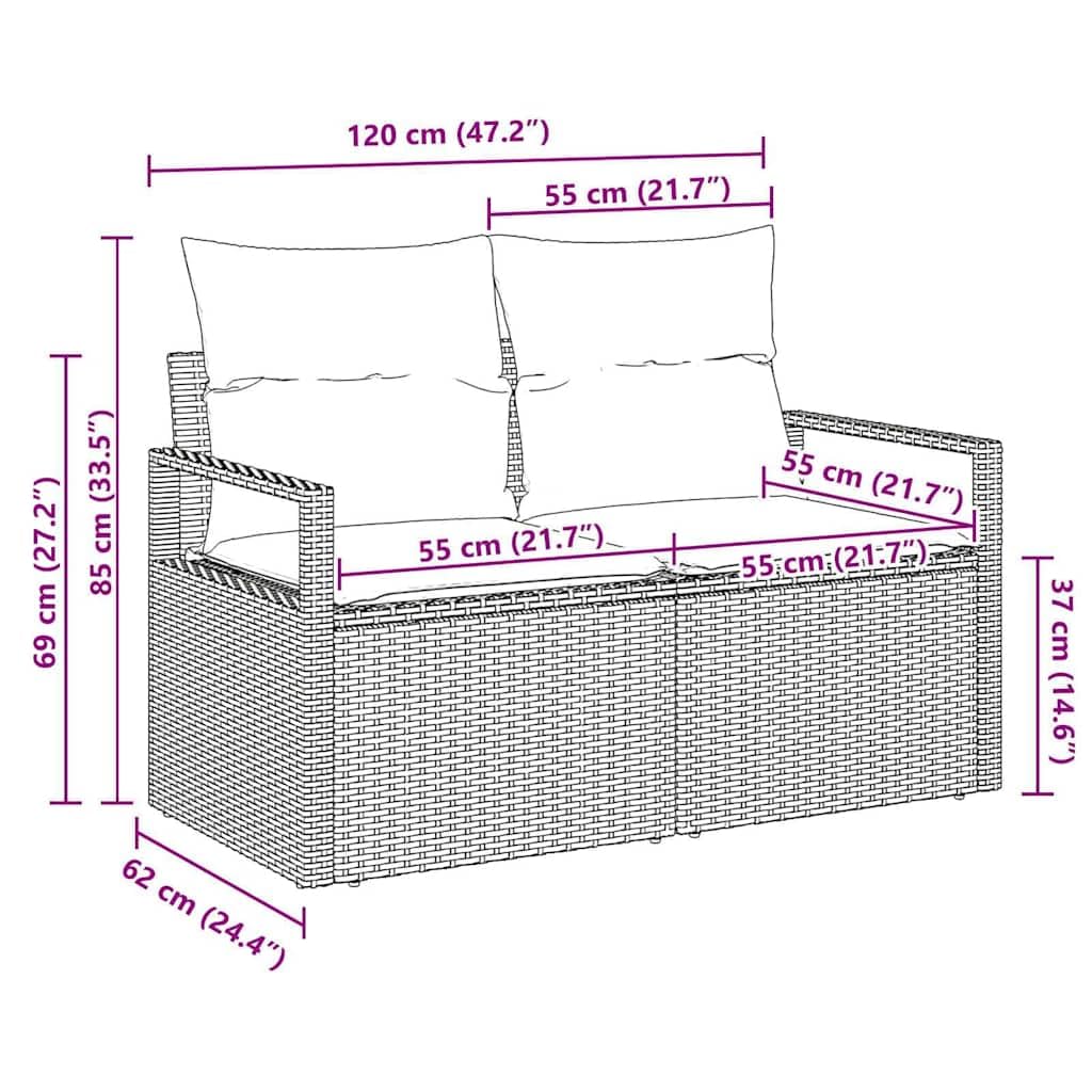 Sofá de jardín con cojín de 120 x 62 x 69 cm de polirratán resistente, sofá modular para exteriores con cómodos cojines para terraza y balcón, diseño resistente a la intemperie