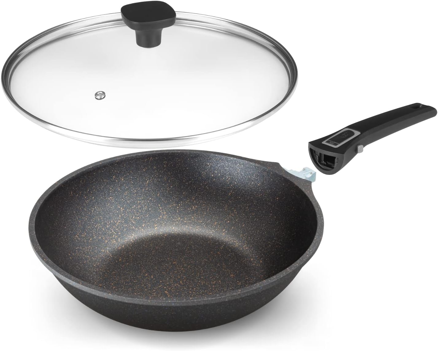 28cm Non-Stick Wok With Lid, Detachable Handle, PFOA Free, Induction, Gas & Electric Hobs