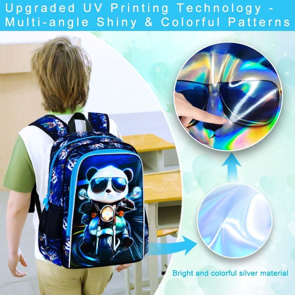 CCJPX 3PCS Backpack for Boys, 16 Inch Kids Panda Water Resistant Preschool Backpacks, Cool Kindergarten School Bookbag Set for Teen Travel - Image 3