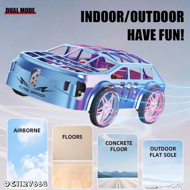Image of Cable World 2-in-1 Flying Car Drone Toy for Kids with Remote Control, Air & Land Dual Mode RC Car, LED Lights, Headless Mode, One Key Take Off /Landing, Rechargeable Stunt Toy Gift for Boys & Girls