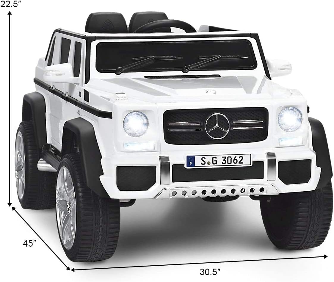 GLACER Kids Ride on Car, 12V Battery Powered Electric Vehicle w/Remote Control, LED Lights, Soft Start, Music & Horn,2 Seats Ride on Toy for Kids (White)