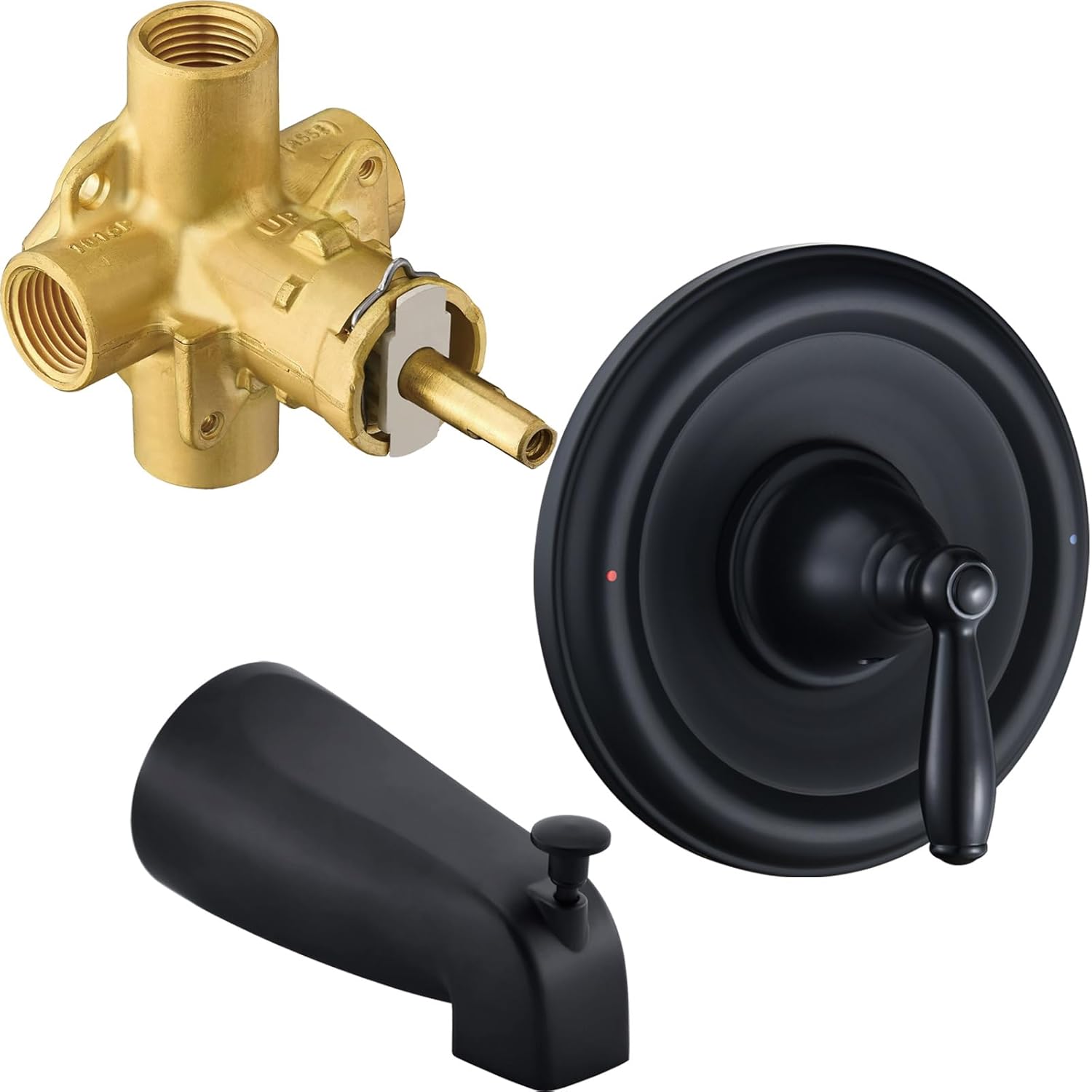 Tearel Replacement for Moen Posi Temp Shower Valve and Trim Kit, Complete Set for Tub and Shower Faucet, Includes Valve Body, Handle, Escutcheon Plate, Tub Spout, Matte Black