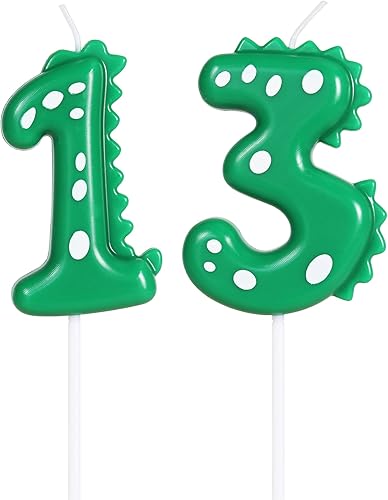 Miniatura 8 de Velas de cumpleaños número 11, decoraciones de fiesta de dinosaurios para cumpleaños, vela verde de feliz cumpleaños para pastel, vela de número