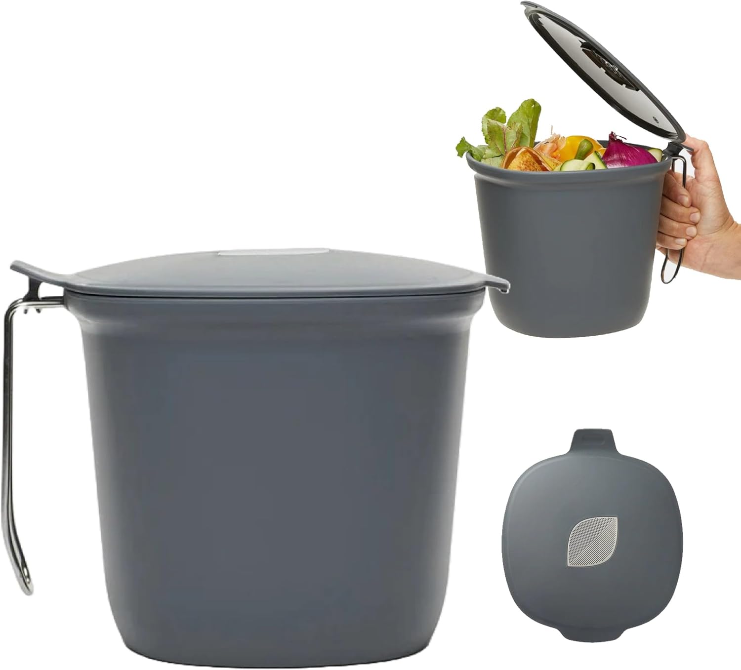 Chef'n EcoCrock Countertop Compost Bin, 3.3 Liter, Steel Gray