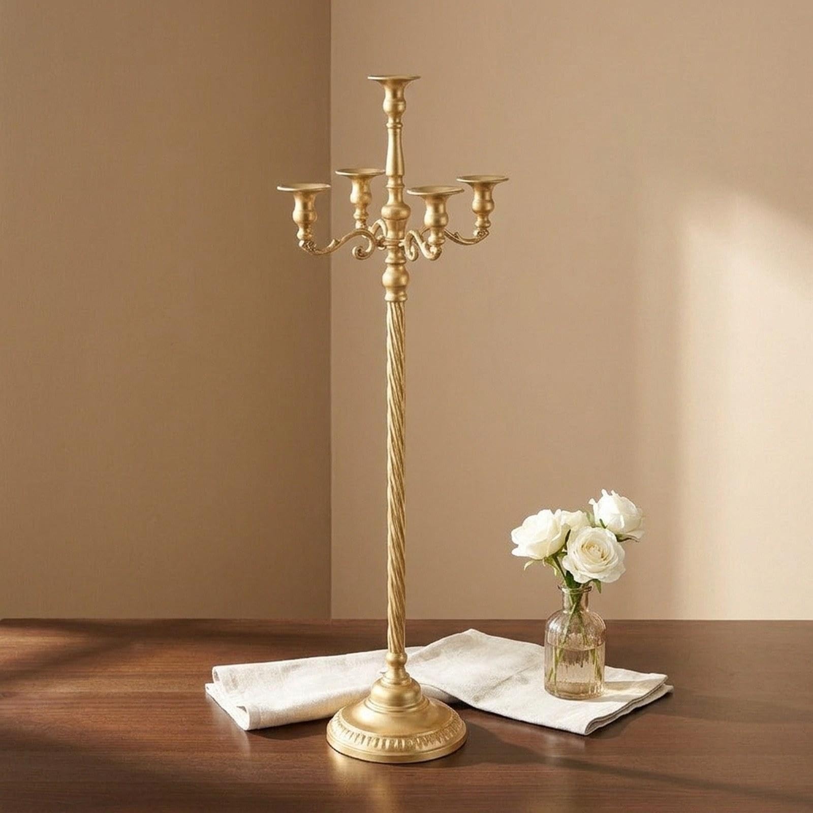 Candelabro de Pie, Adorno de Metal, Juego de 5 Candelabros para Chimenea, Sala de Estar, 19,5 cm x 89 cm