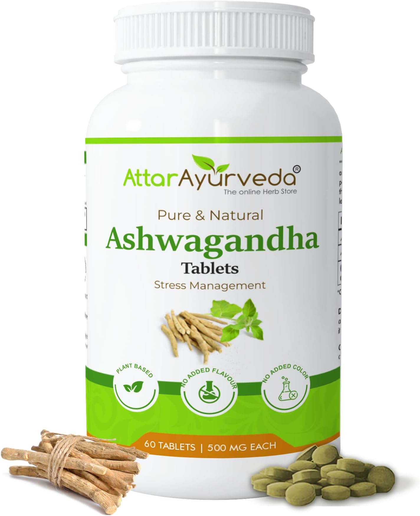 Attar Ayurveda Ashwagandha tablet (500mg) - 60 tablets | General Wellness | Stress Relief | Improves Strength and Energy | Pure and Natural