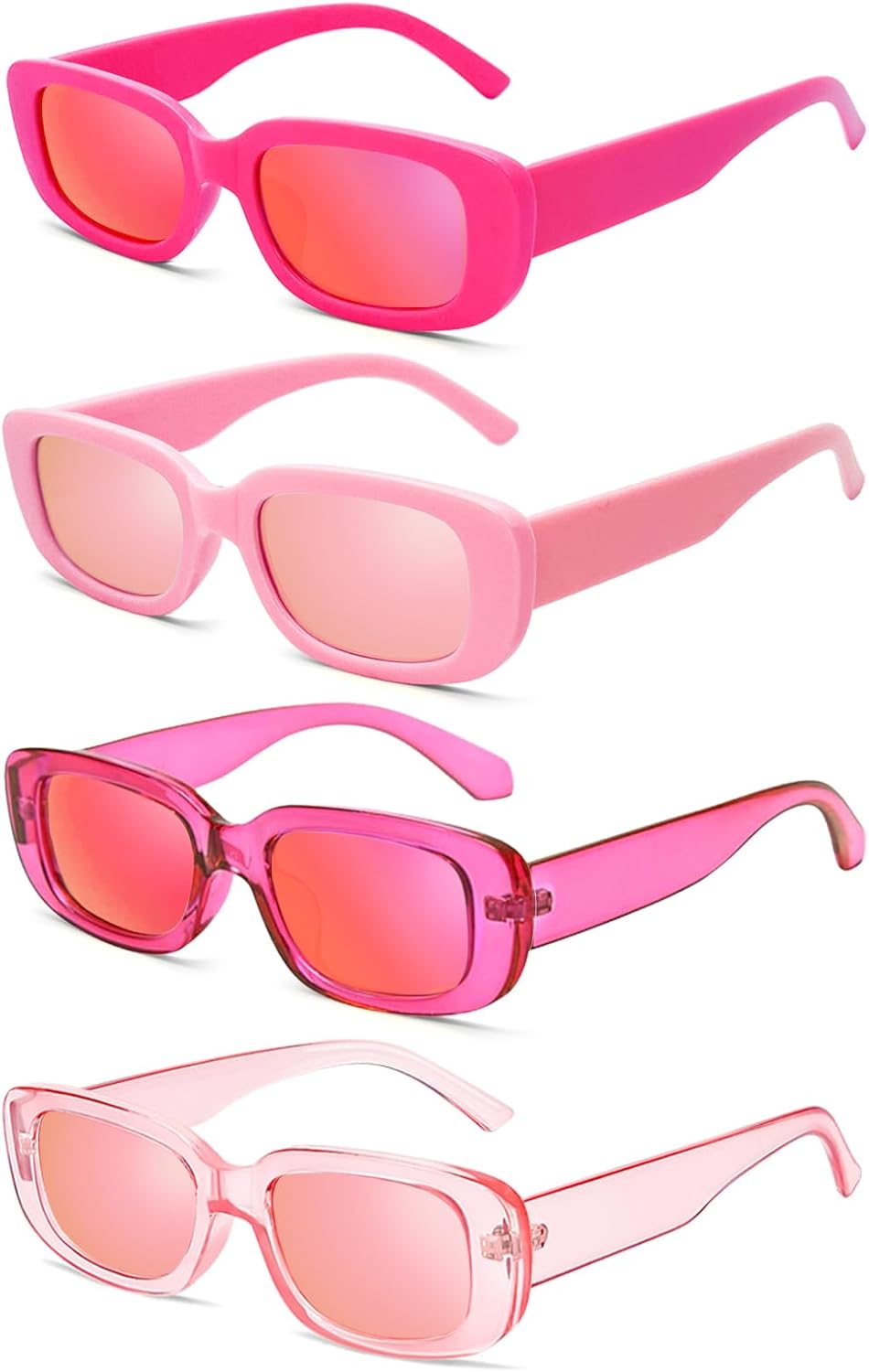 4 Pack Women's Rectangle Sunglasses Retro Mirrored Lenses Square Vintage Glasses 90s Y2K Aesthetic Accessories