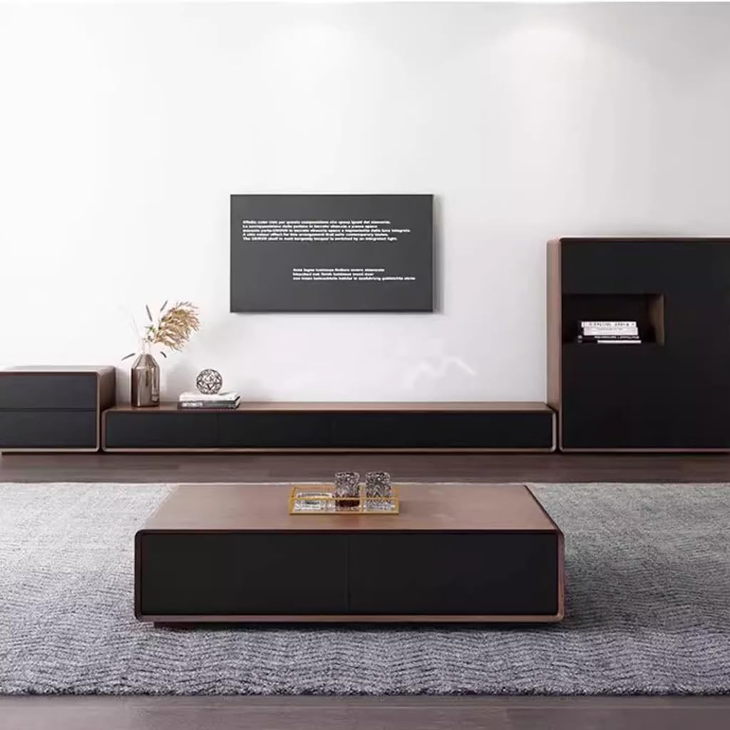 Nowoczesna szafka pod telewizor - stylowe centrum rozrywki z 2 szufladami do salonu i sypialni, konsola multimedialna, brązowa (200 x 24 x 24 cm)