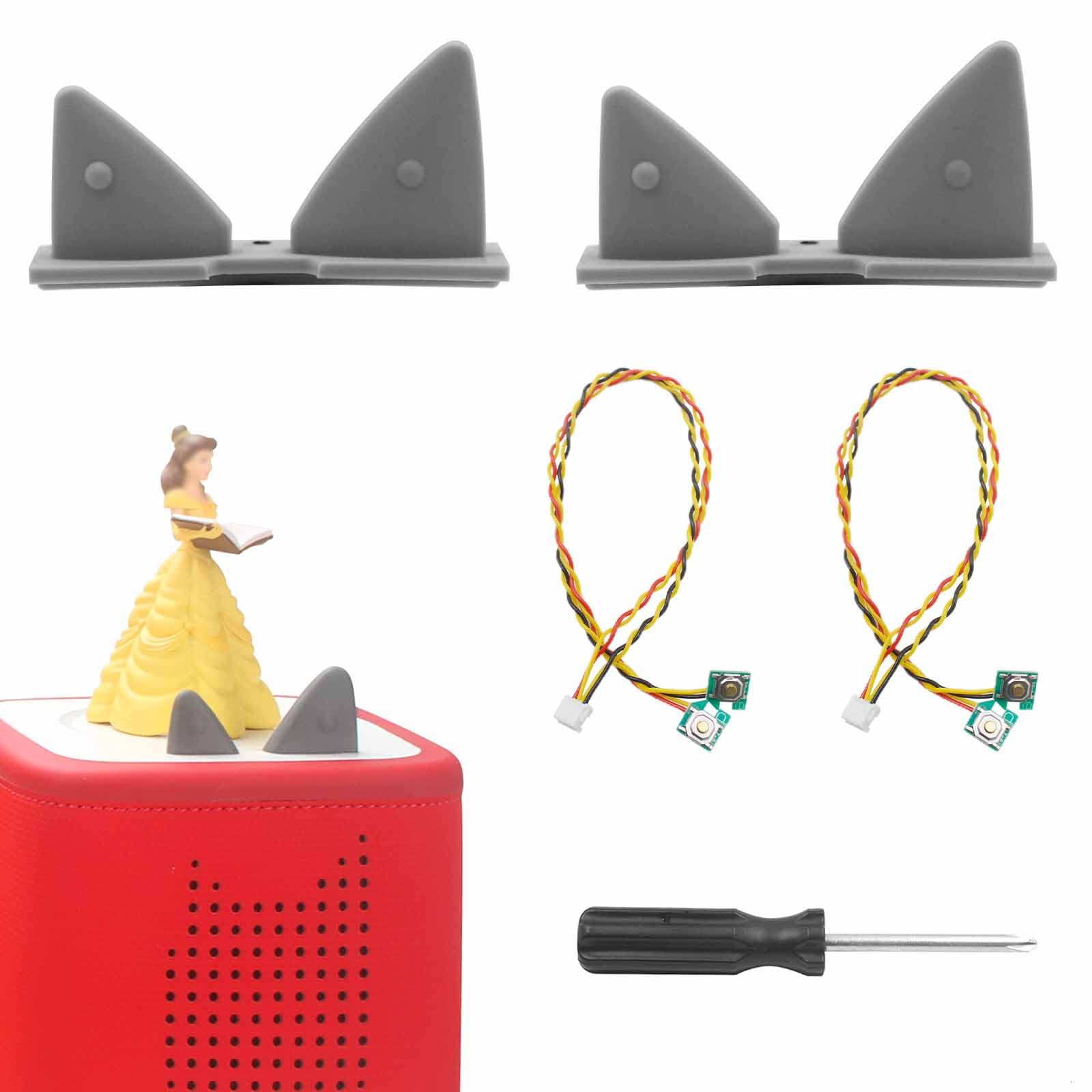 For Toniebox 2 Replacement Ears and Replacement Cable with Screwdriver, Cable Replacement, Replacement Parts for Tonies 2 Volume Button, Outer Ears Only, Pack of 2 (Grey)