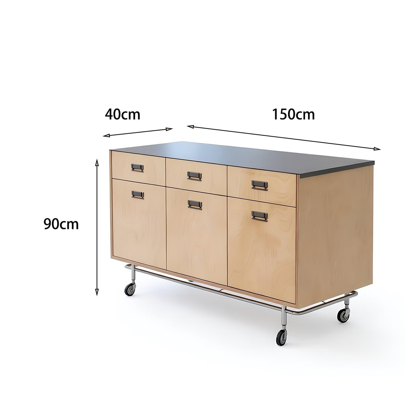 Carrello da cucina Carrello for cucina con isola, bancone in acciaio inox e 6 ruote portaoggetti con anta e cassetto