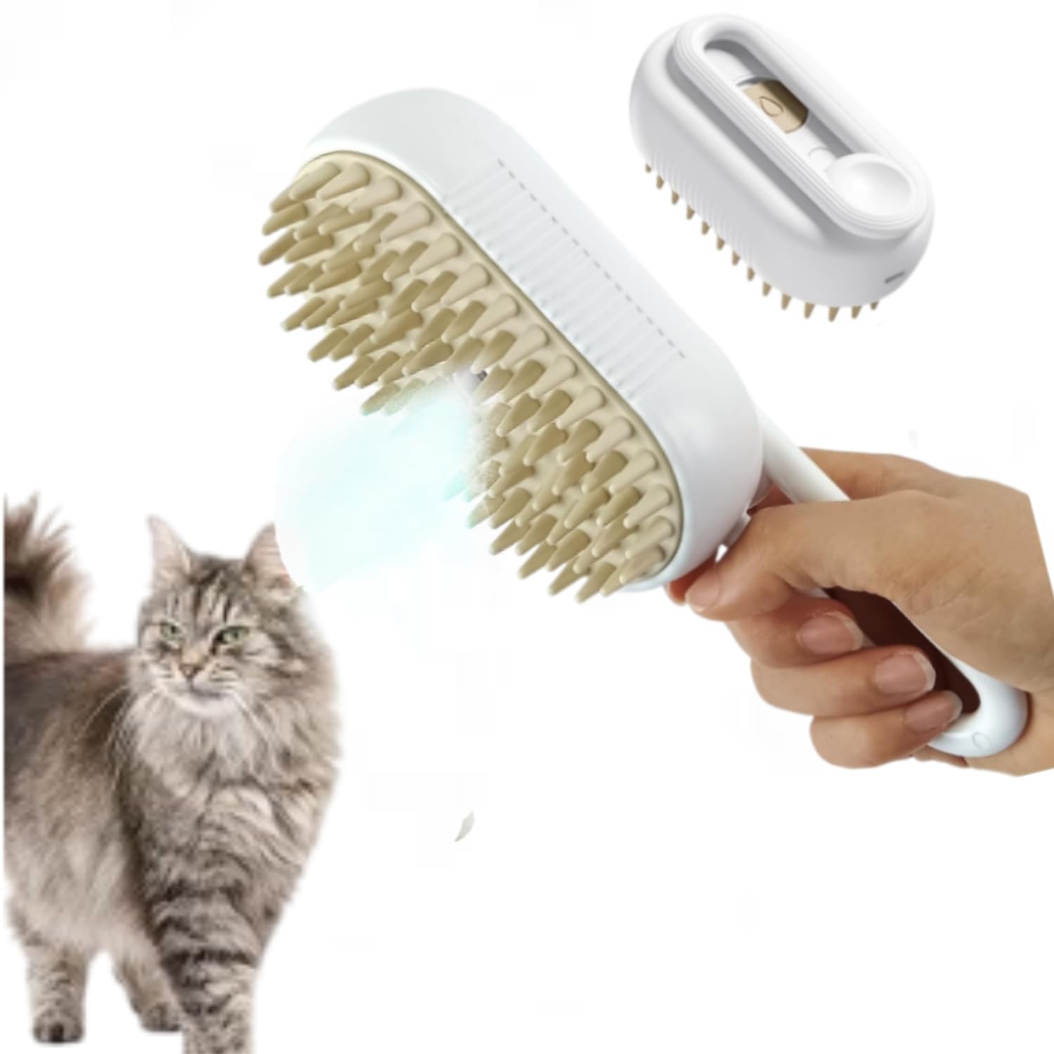 Cepillo de perro gato de vapor, 3 en 1 peine de masaje en spray para gatos, cepillo de perro de pelo largo/corto con cargador USB, con depósito de agua, cepillo para gatos para masaje (blanco)