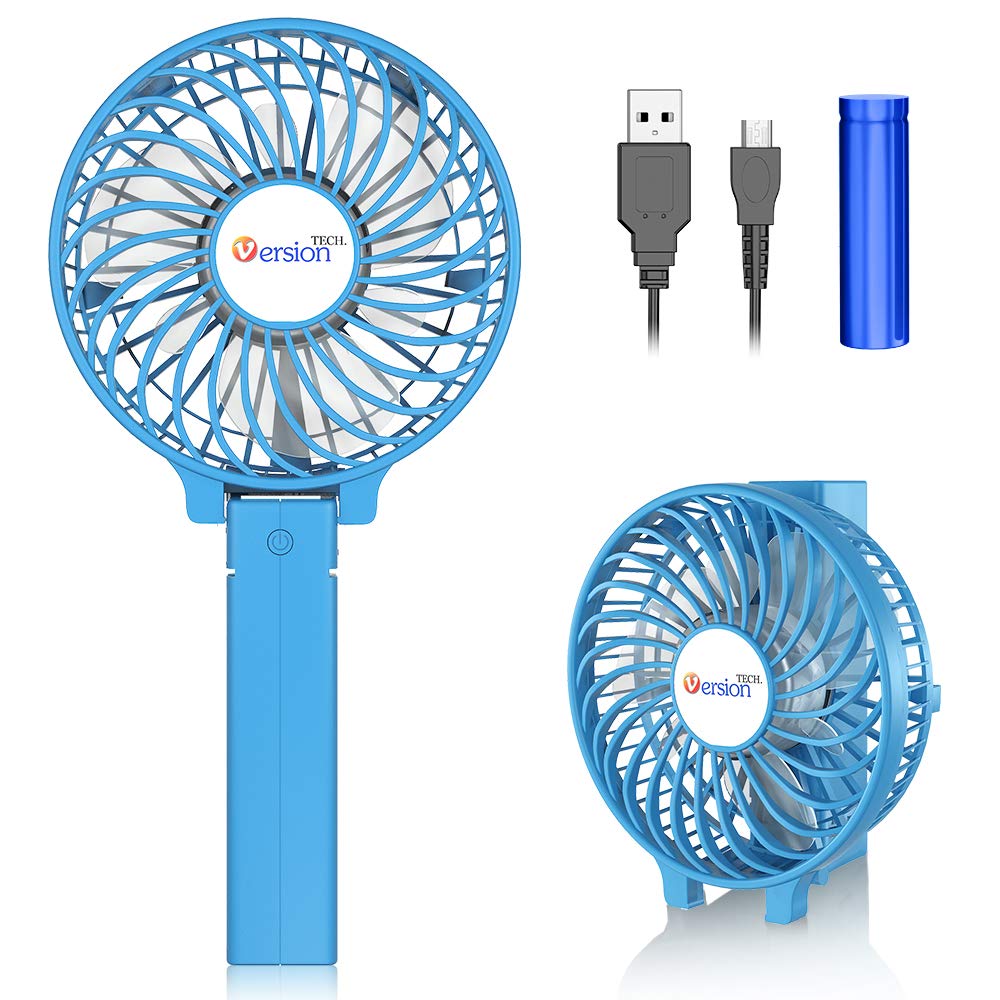 VersionTECH. Mini Handheld Fan, USB Desk Fan, Small Personal Portable Table Fan with USB Rechargeable Battery Operated Cooling Folding Electric Fan for Travel Office Room Household Blue