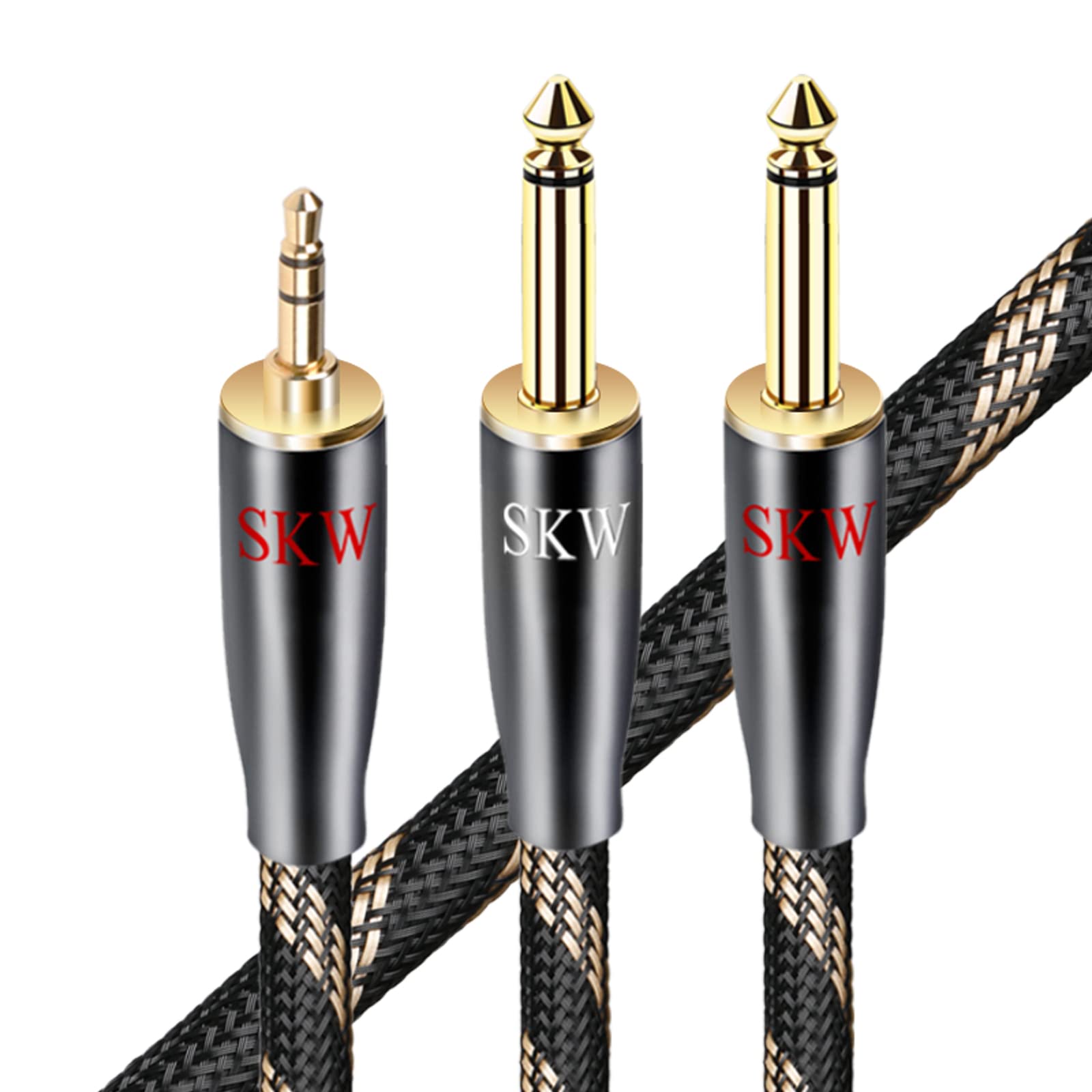 SKW Câble 3.5mm vers 2x 6.35mm, Cuivre de haute pureté 6.35 Mâle vers 3.5 Mâle Mono Y Splitter Jack Câble Compatible avec Amplificateur Table de Mixage Carte Son Enceinte Casque Smartpone -10M