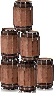 6PCS Wooden Wine Barrel Decor Boxes Western Cowboy Party Decorations Fake Pirate Barrel Boxes Decor Photo Booth Props for Birthday Fall Harvest Cowgirl