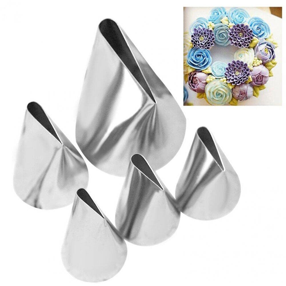 Dinntty Cake Decorating Tips Set 5pcs Rose Petal Pastry Nozzles Stainless Steel Icing Piping Nozzles Set Cake Decorating Tool