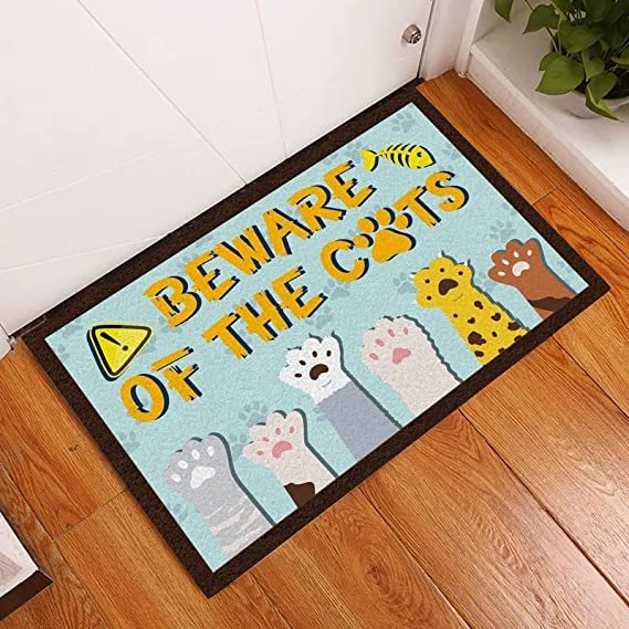Beware of The Cats Doormat Non Slip Absorbent Bathroom Rug Carpet for Home Entrance Kitchen Bathroom Doormats Tub Shower Decor 30x18 Inch — image 1