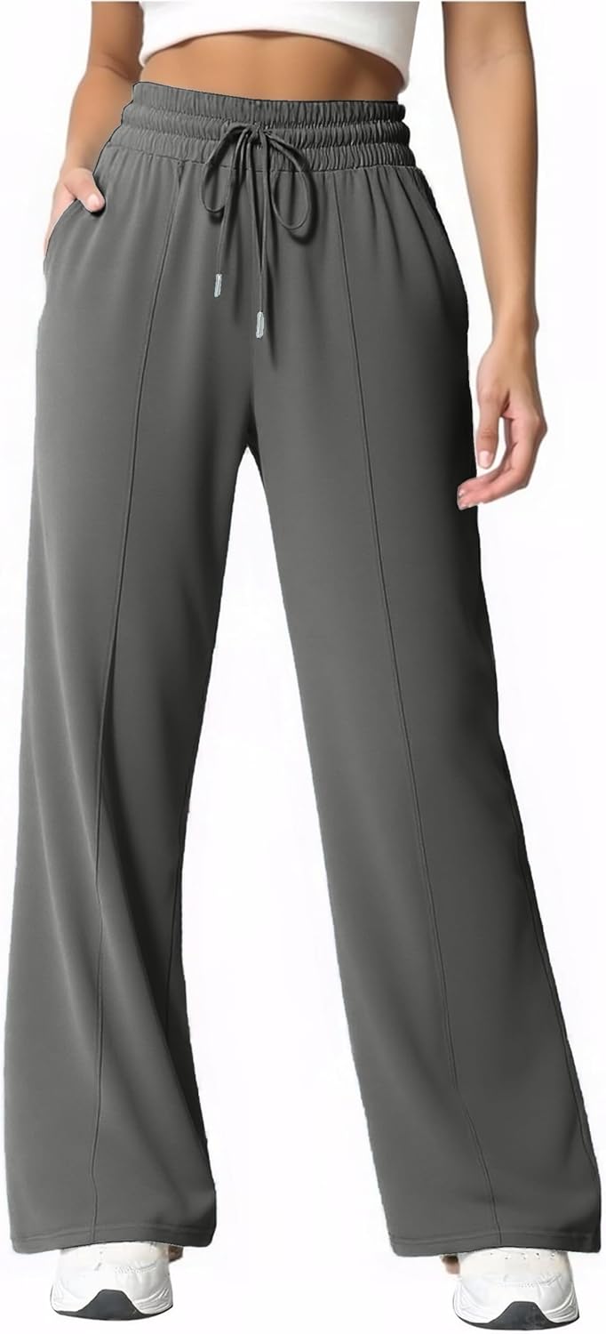 ALUWU Womens Sweatpants Wide Leg High Waisted Baggy Pants Drawstring Workout Active Joggers Lounge Pants with Pockets - Image 2