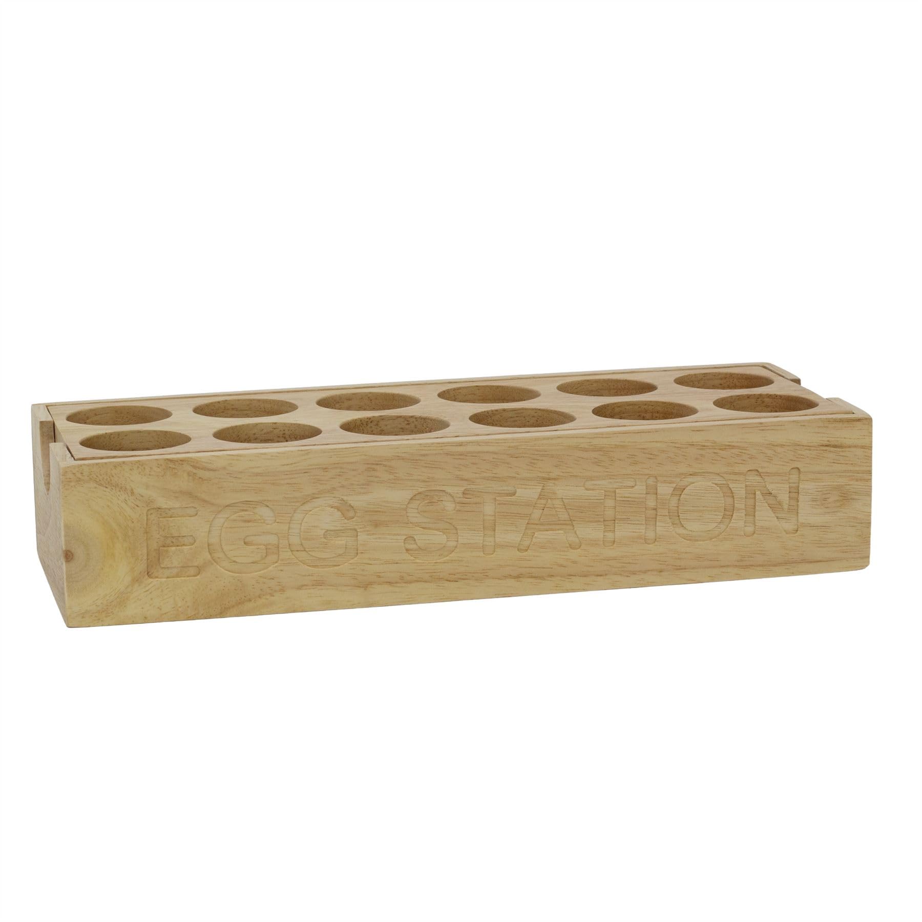 Carousel Home Natural Wooden Egg Rack For 12 Eggs | 30.5Cm Hevea Wood Egg Holder Tray For Kitchen Worktops And Storage