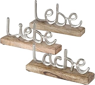 BOLTZE 3 x Lettering Jillien Lebe Liebe Lache Aluminium Height 12 cm Silver Natural Table Decoration Stand