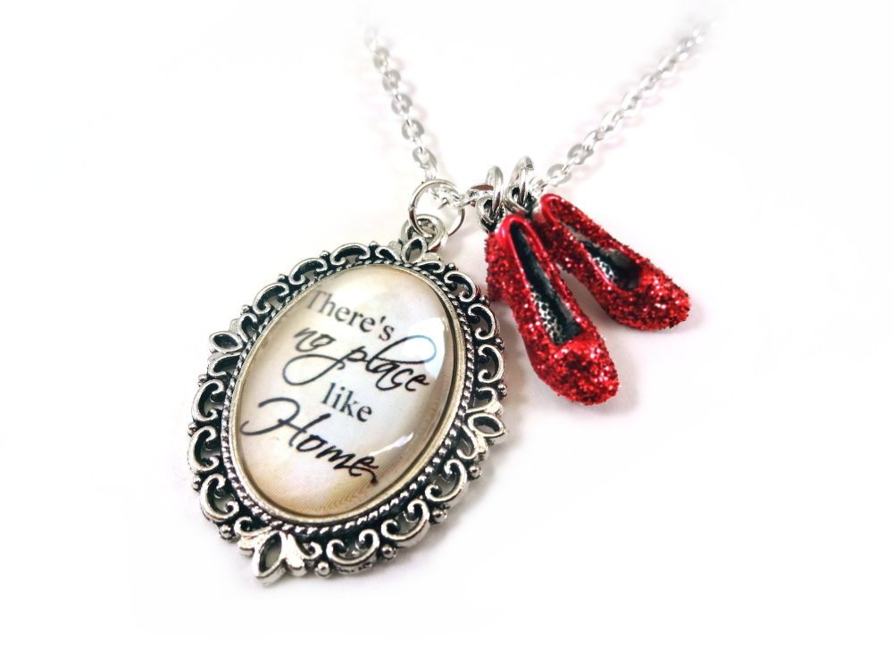 There's No Place Like Home with Dorothy's Ruby Red Slippers The Wonderful Oz of Wizard Charm Necklace, Handmade Artisan Womens Jewelry