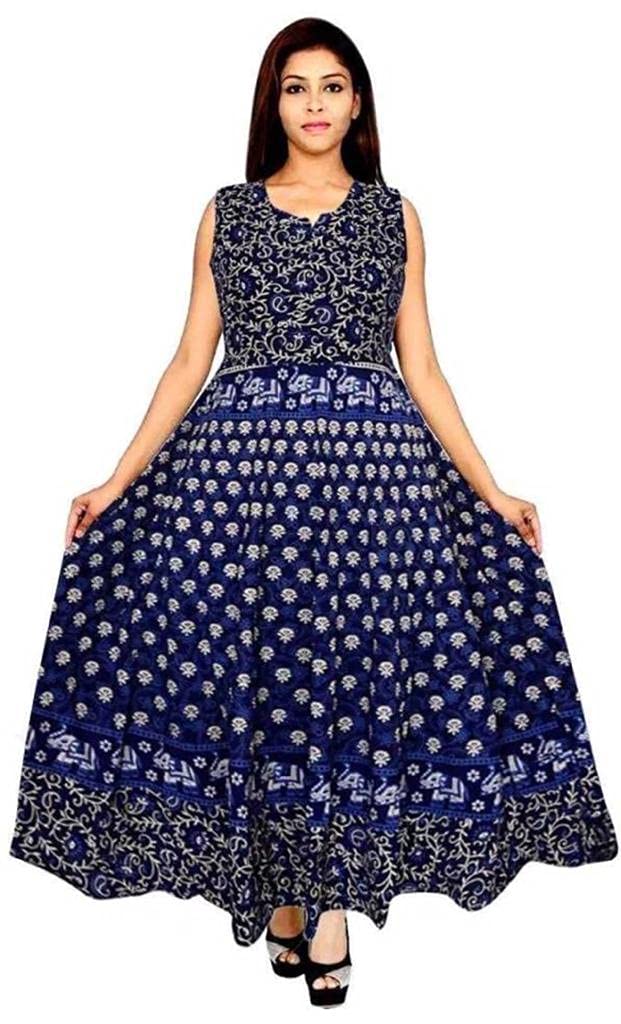 roll on Women's Cotton Dress - Jaipuri Sanganeri Print Midi Long Flare Maxi A-Line Gown Skirt, Mandala Rajasthani Hand Block (Free Size)-picture-44